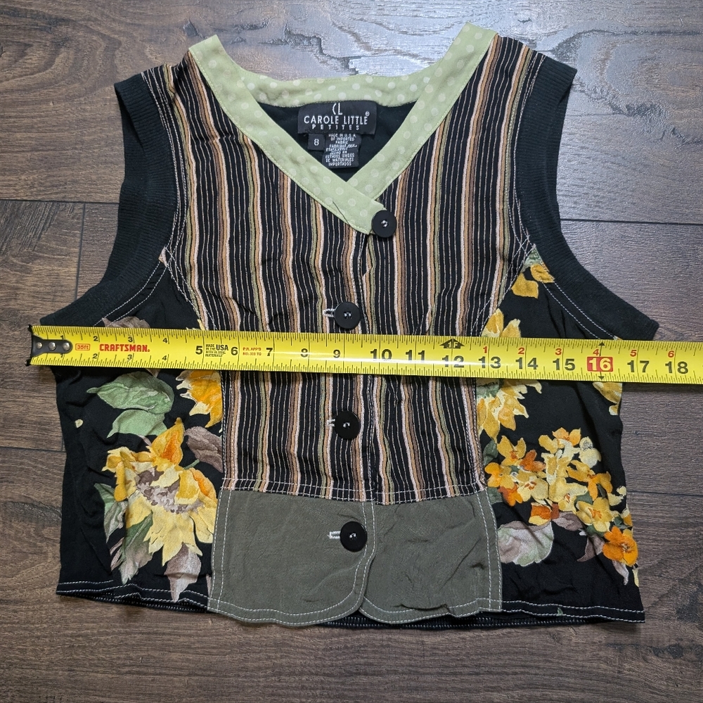 Carole Little Vintage Striped Floral Patch Boho Button Up Y2K Vest Top Size 8 - Picture 4 of 7